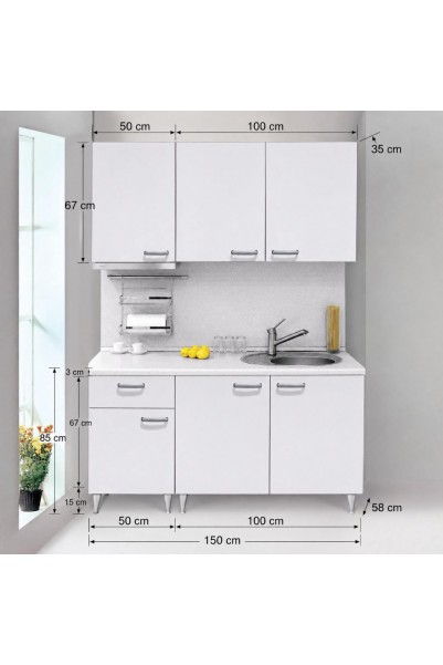 Kenyap Klass Mutfak Dolabı 150 Cm Laminat Tezgah Dahil
