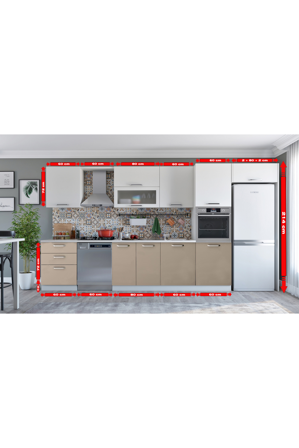 Kenyap Vegas 404 Ankastre Mutfak HİGH GLOSS Capucino & Beyaz 404 cm Tezgah Hariç