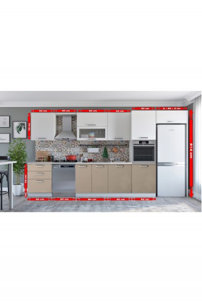 Kenyap Vegas 404 Ankastre Mutfak HİGH GLOSS Capucino & Beyaz 404 cm Tezgah Hariç