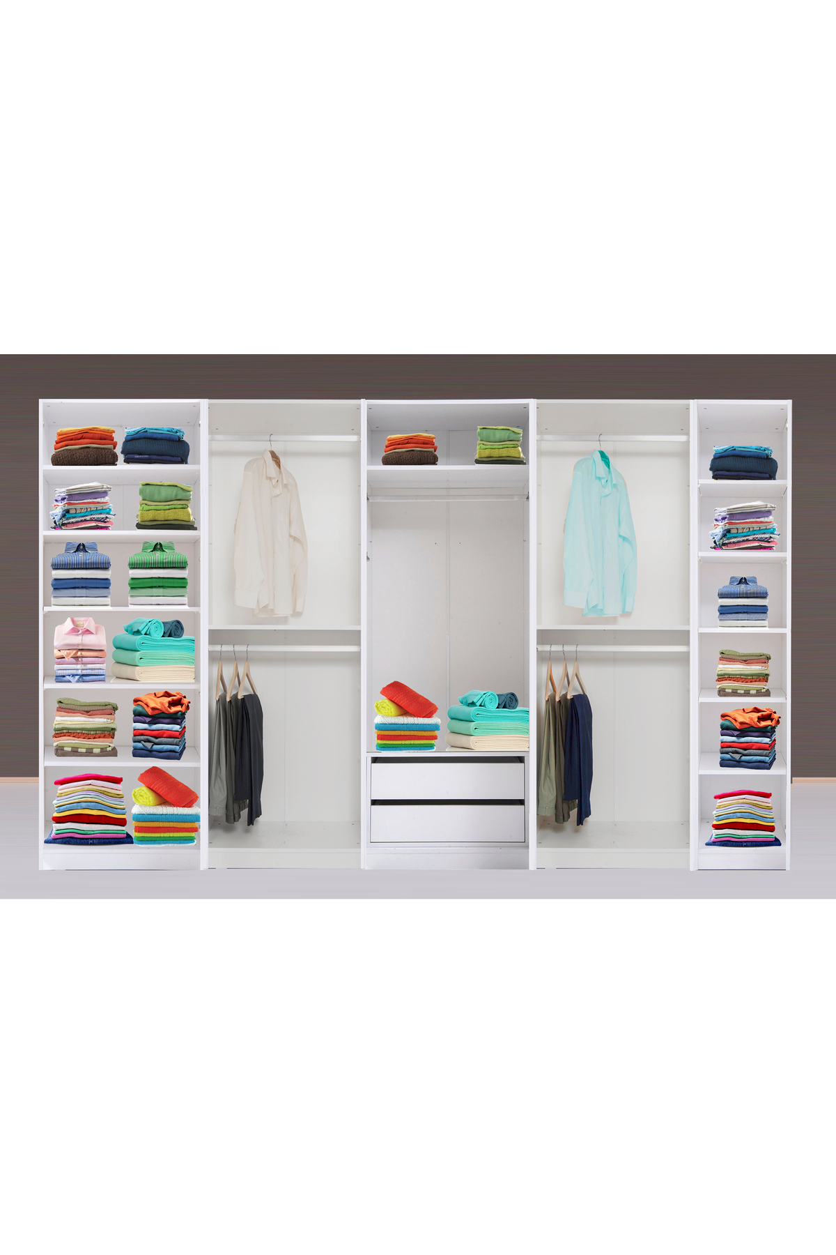 Kenyap Plus 814365 Kapaksız Giysi Odası Dolabı 365 cm Beyaz 5 modüllü