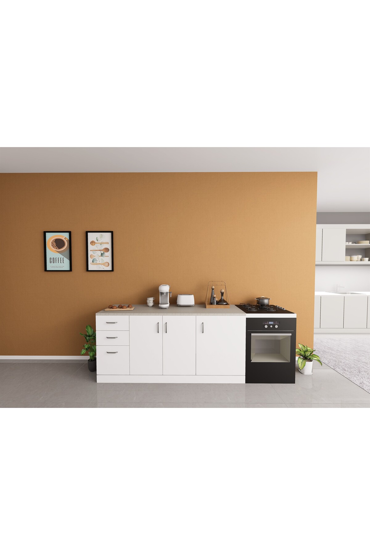 Kenyap Rainbow Alt Mutfak Beyaz 180cm Laminat Tezgah Dahil