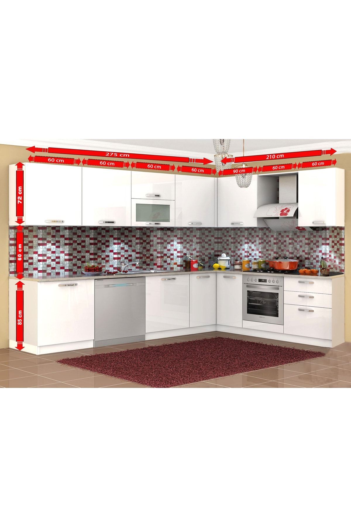 Kenyap Vegas Ankastre L HİGH GLOSS Mutfak 485 cm Beyaz Tezgah Hariç Kenyap Vegas Ankastre L HİGH GLOSS Mutfak 485 cm Beyaz Tezgah Hariç