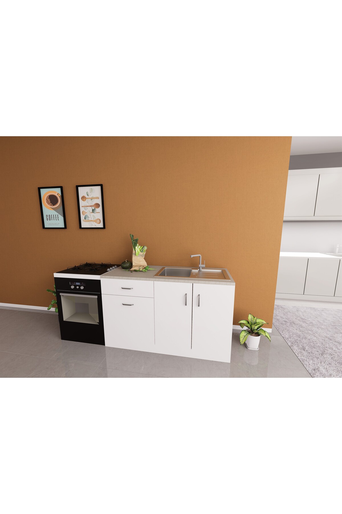Kenyap Viki Mutfak Alt Modül Beyaz 140 Cm Laminat Tezgah Dahil