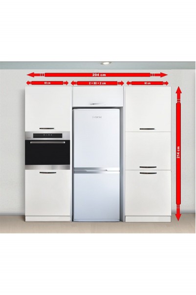 Kenyap Mutfak Ankastre Kiler ve 3 Kapaklı Kiler ve Buzdolabı Dolabı 204 cm