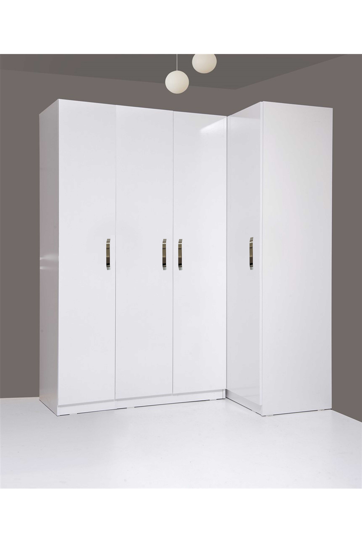 Kenyap Plus 812454 Stella 4 Kapaklı Köşe Gardırop 3 Modüllü- Parlak Beyaz