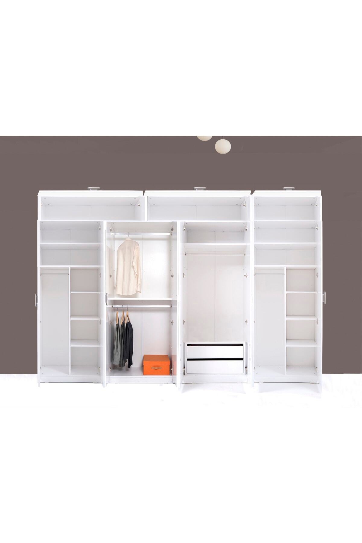 Kenyap Plus 812520 Stella 8 Kapaklı 2 Çekmeceli Yüklüklü Gardırop 4 Modüllü 320 X 245 Cm - Parlak