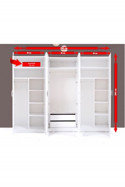 Kenyap Plus 812518 Stella 6 Kapaklı 2 Çekmeceli Gardırop 3 Modüllü- Parlak Beyaz Kenyap Plus 812518 Stella 6 Kapaklı 2 Çekmeceli Gardırop 3 Modüllü- Parlak Beyaz