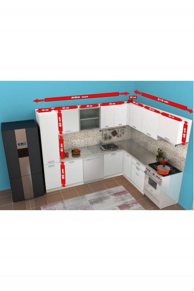 Kenyap Rainbow L Mutfak HİGH GLOSS Beyaz 490 Cm Tezgah Hariç