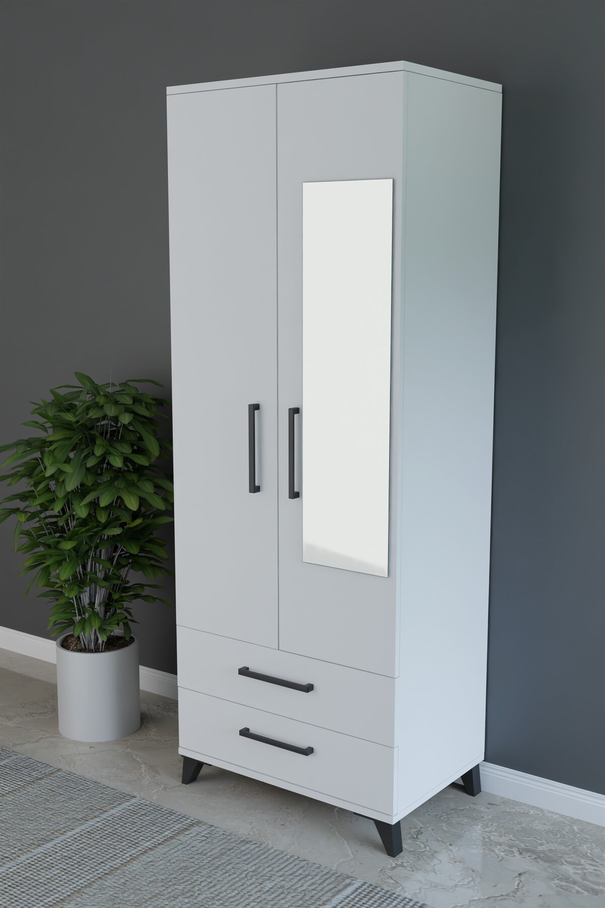 Kenyap Eko İki Kapaklı İki Çekmeceli 70 x 184 Gardrob Aynalı
