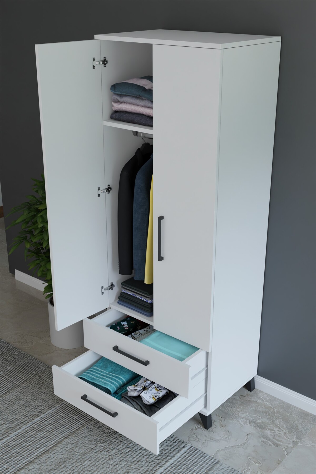 Kenyap Eko İki Kapaklı İki Çekmeceli 70 x 184 Gardrob