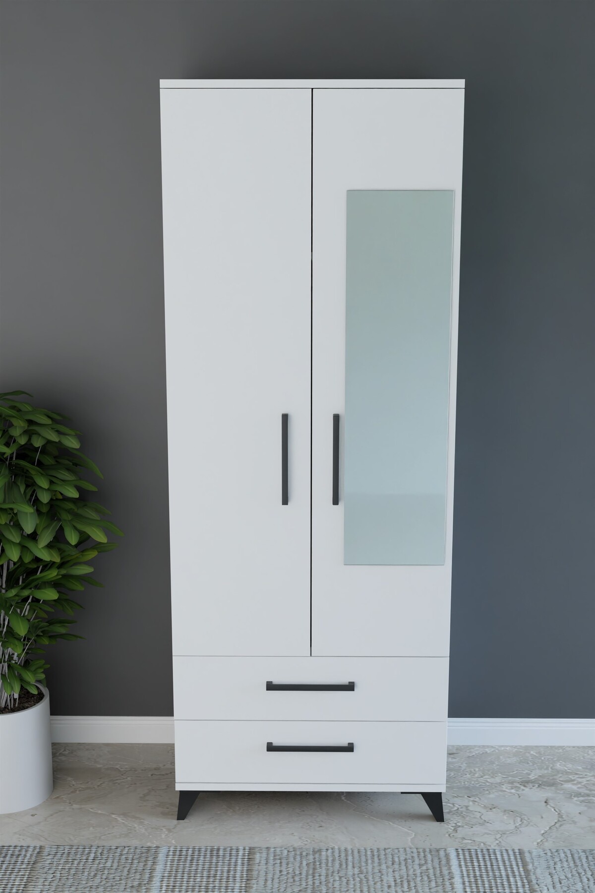 Kenyap Eko İki Kapaklı İki Çekmeceli 70 x 184 Gardrob Aynalı