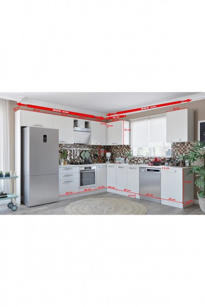 Kenyap Vegas Ankastre L Mutfak 590 Cm Beyaz Tezgah Hariç Model 2