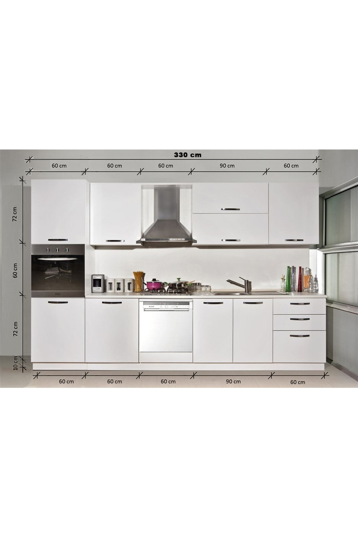 Kenyap Red Ankastre Kilerli Hg Mutfak Beyaz 330 Cm Tezgah Hariç