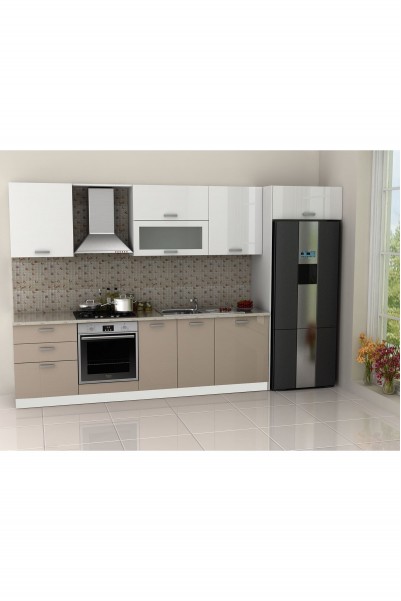 Kenyap Manolya Mutfak 340 Cm High Gloss Beyaz & Capucino Tezgah Hariç
