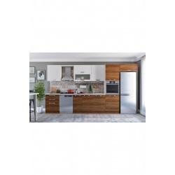 Kenyap Vegas 404 Ankastre Mutfak Teak - Beyaz 404 cm Tezgah Hariç