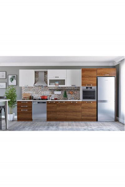 Kenyap Vegas 404 Ankastre Mutfak Teak - Beyaz 404 cm Tezgah Hariç