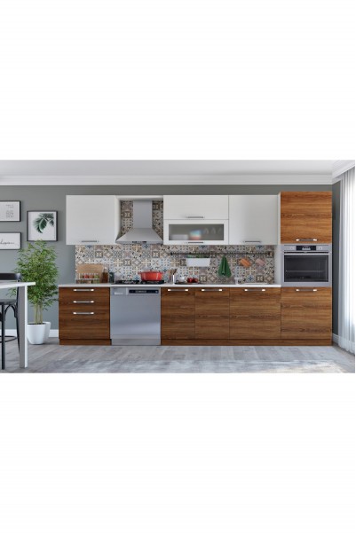 Kenyap Vegas 320 Ankastre Mutfak Teak & Beyaz 320 Cm Tezgah Hariç