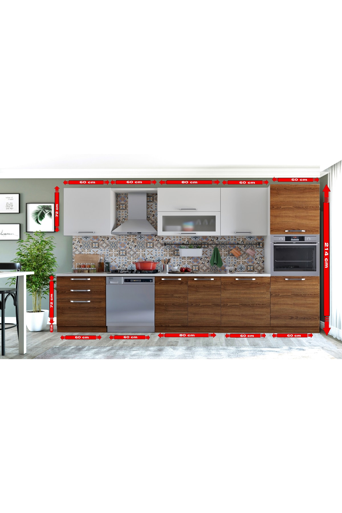 Kenyap Vegas 320 Ankastre Mutfak Teak & Beyaz 320 Cm Tezgah Hariç
