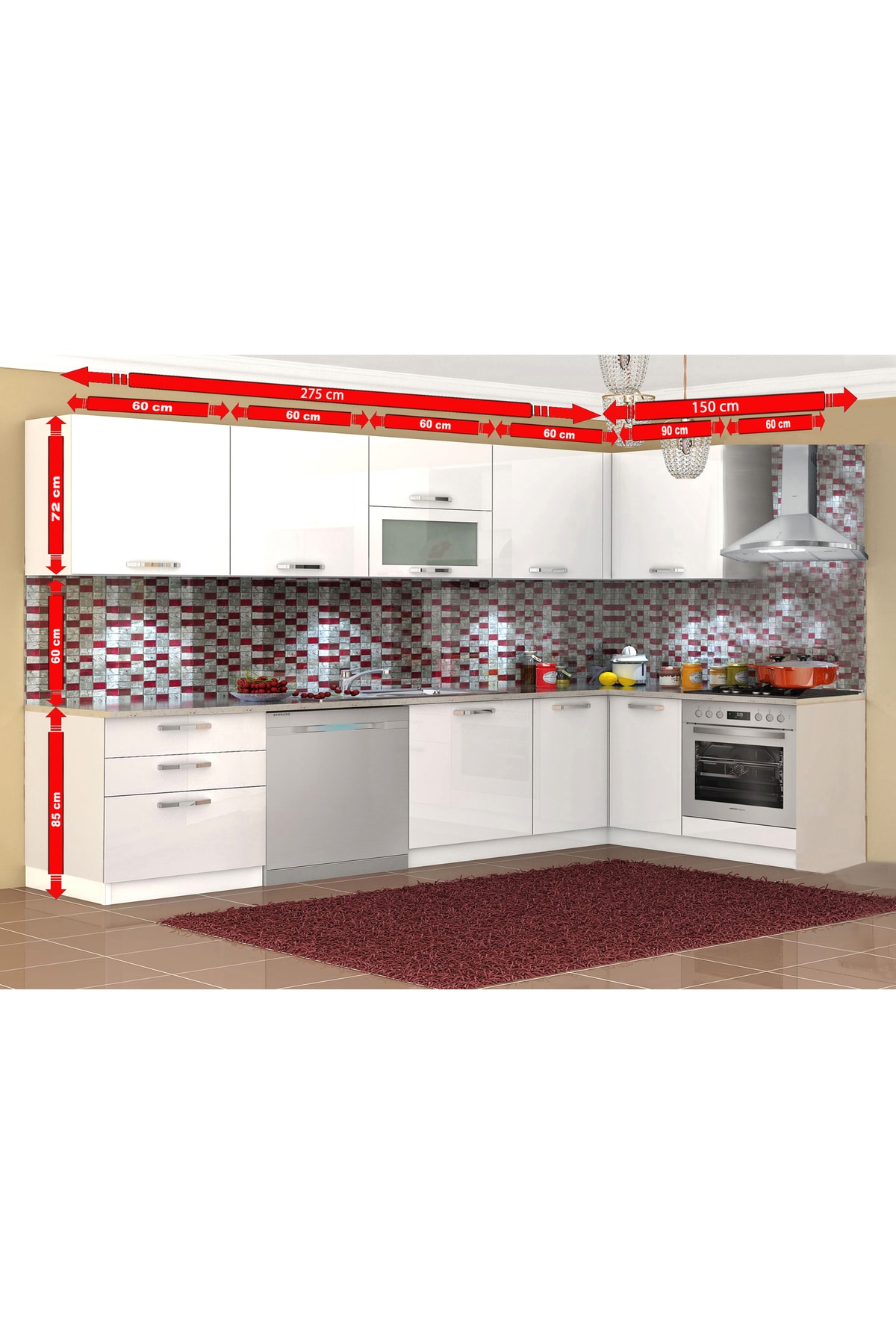 Kenyap Vegas Ankastre L Mutfak 425 Cm Mod-1 Beyaz Tezgah Hariç