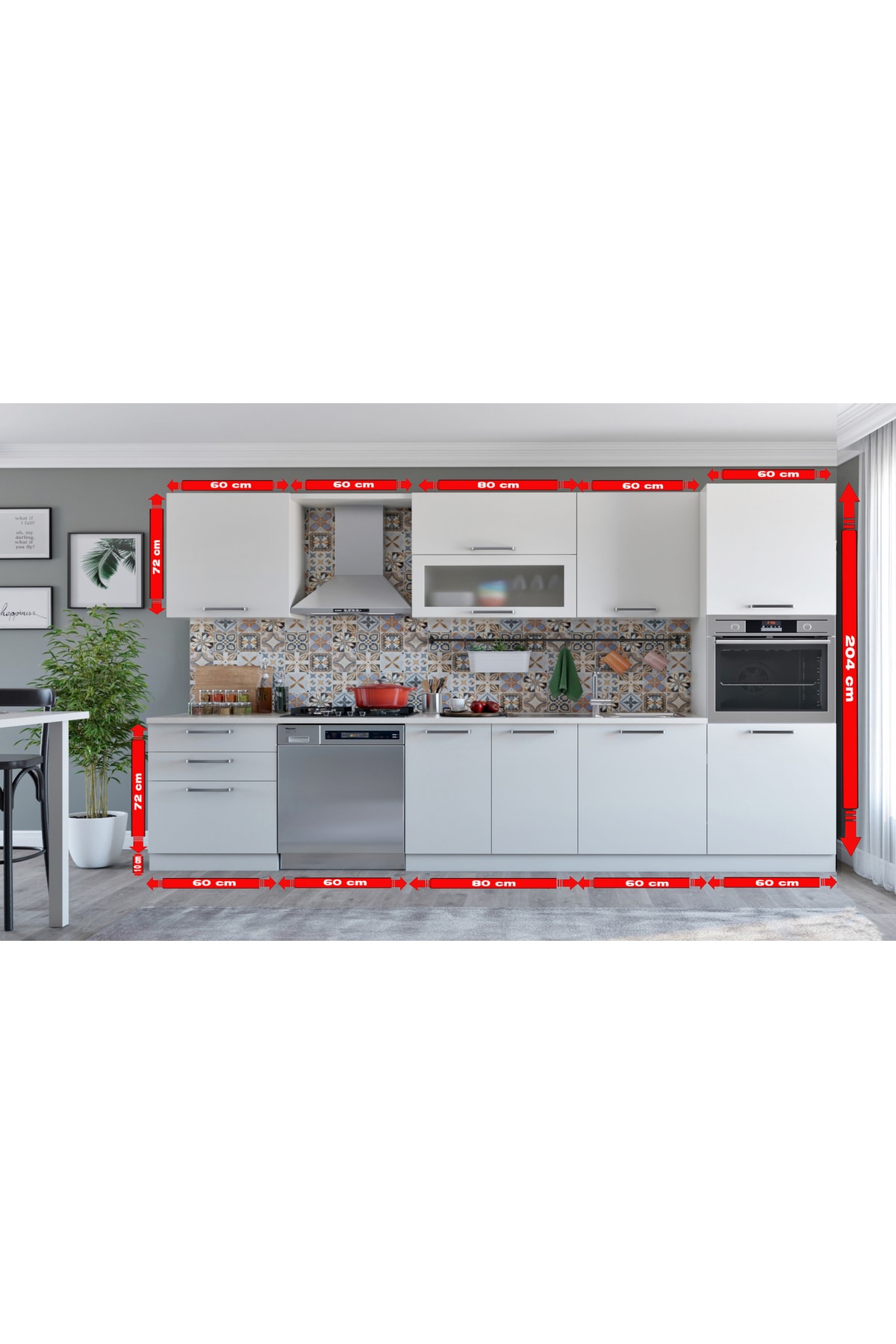 Kenyap Vegas 320 Ankastre Mutfak HİGH GLOSS Beyaz 320 cm Tezgah Hariç