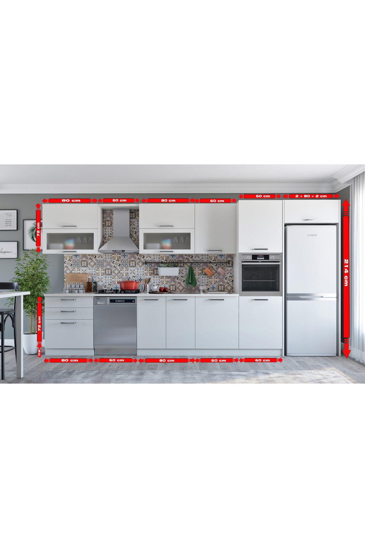 Kenyap Vegas 425 Ankastre HİGH GLOSS Mutfak Beyaz 425 cm Tezgah Hariç
