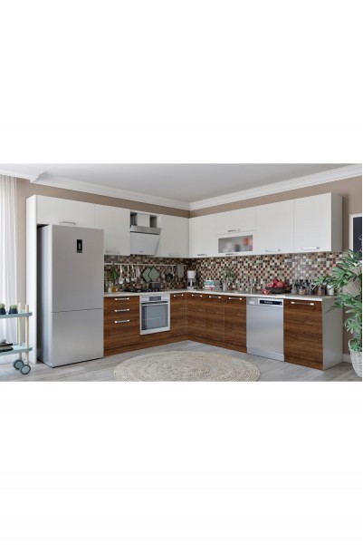 Kenyap Vegas Ankastre L Mutfak 590 cm Beyaz & Teak Tezgah Hariç Model 3