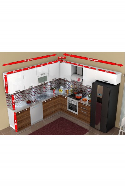 Kenyap Vegas Ankastre L Mutfak 565 cm Beyaz & Teak Tezgah Hariç