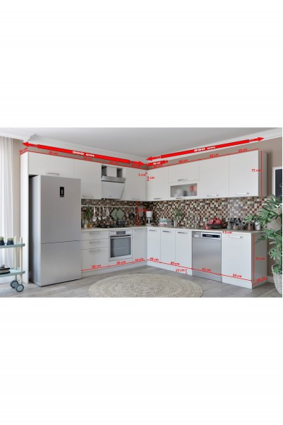 Kenyap Vegas Ankastre L HİGH GLOSS Mutfak 590 cm Beyaz Tezgah Hariç Model 3