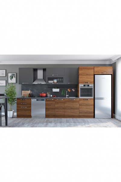 Kenyap Vegas 404 Ankastre Mutfak Teak - Antrasit 404 cm Tezgah Hariç