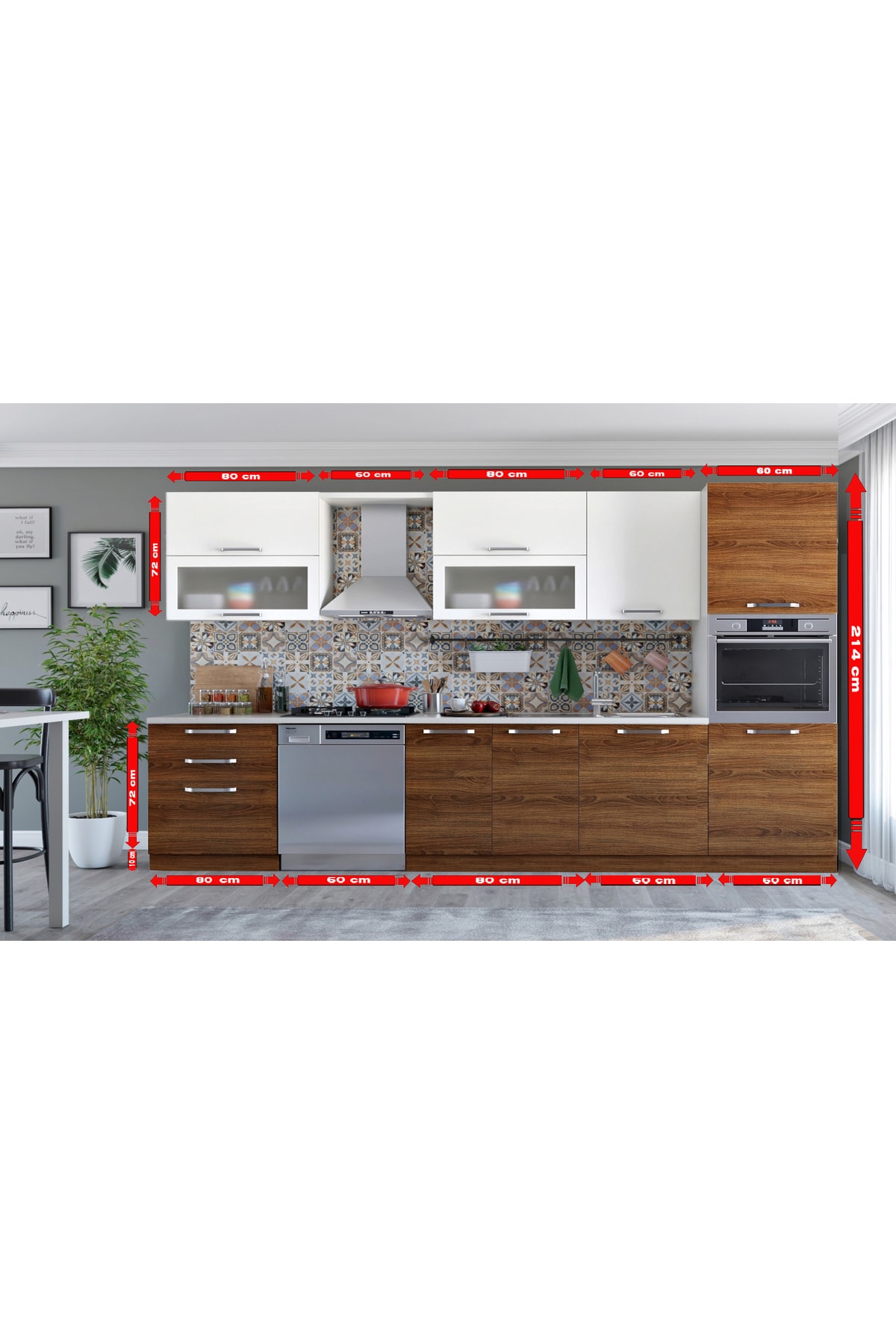 Kenyap Vegas 341 Ankastre Mutfak Teak ve Beyaz 341 cm Tezgah Hariç