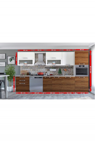 Kenyap Vegas 341 Ankastre Mutfak Teak ve Beyaz 341 cm Tezgah Hariç